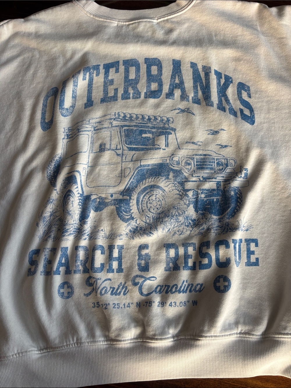Altar'd State White Crewneck with Light Blue 'Outerbanks' Graphic - Picture 5 of 7